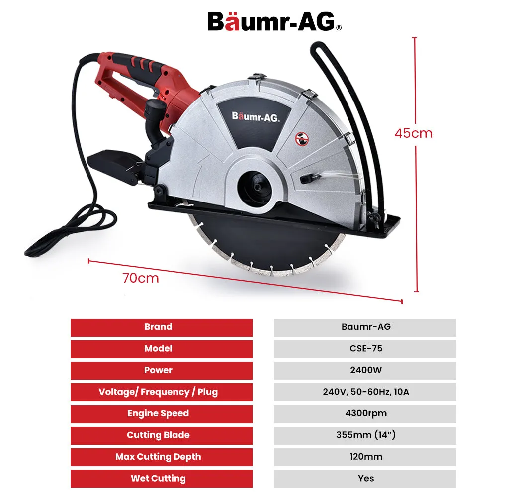 2400W 355mm Electric Concrete Saw w/ Diamond Blade, Baumr-AG