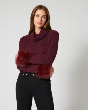 Alps Faux Fur Turtleneck Wool Sweater