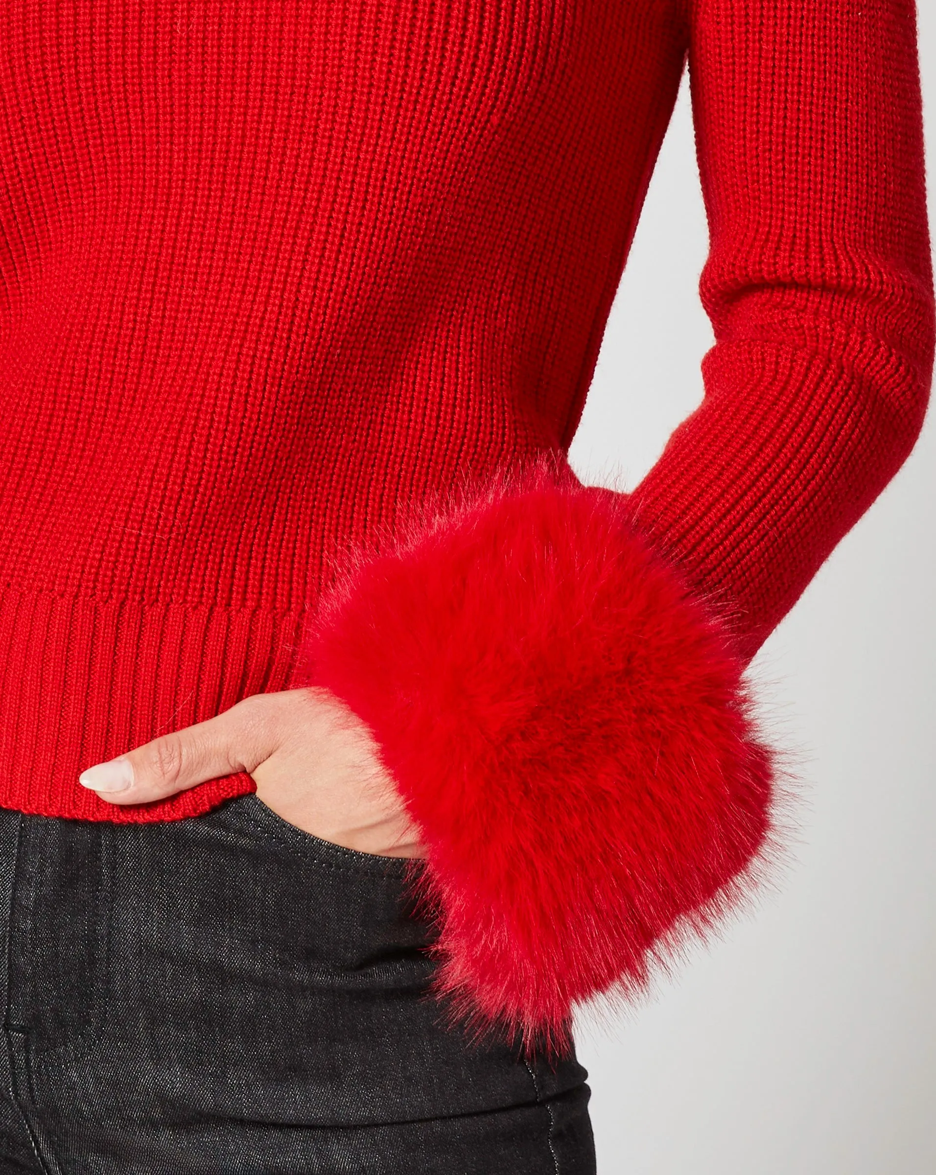 Alps Faux Fur Turtleneck Wool Sweater