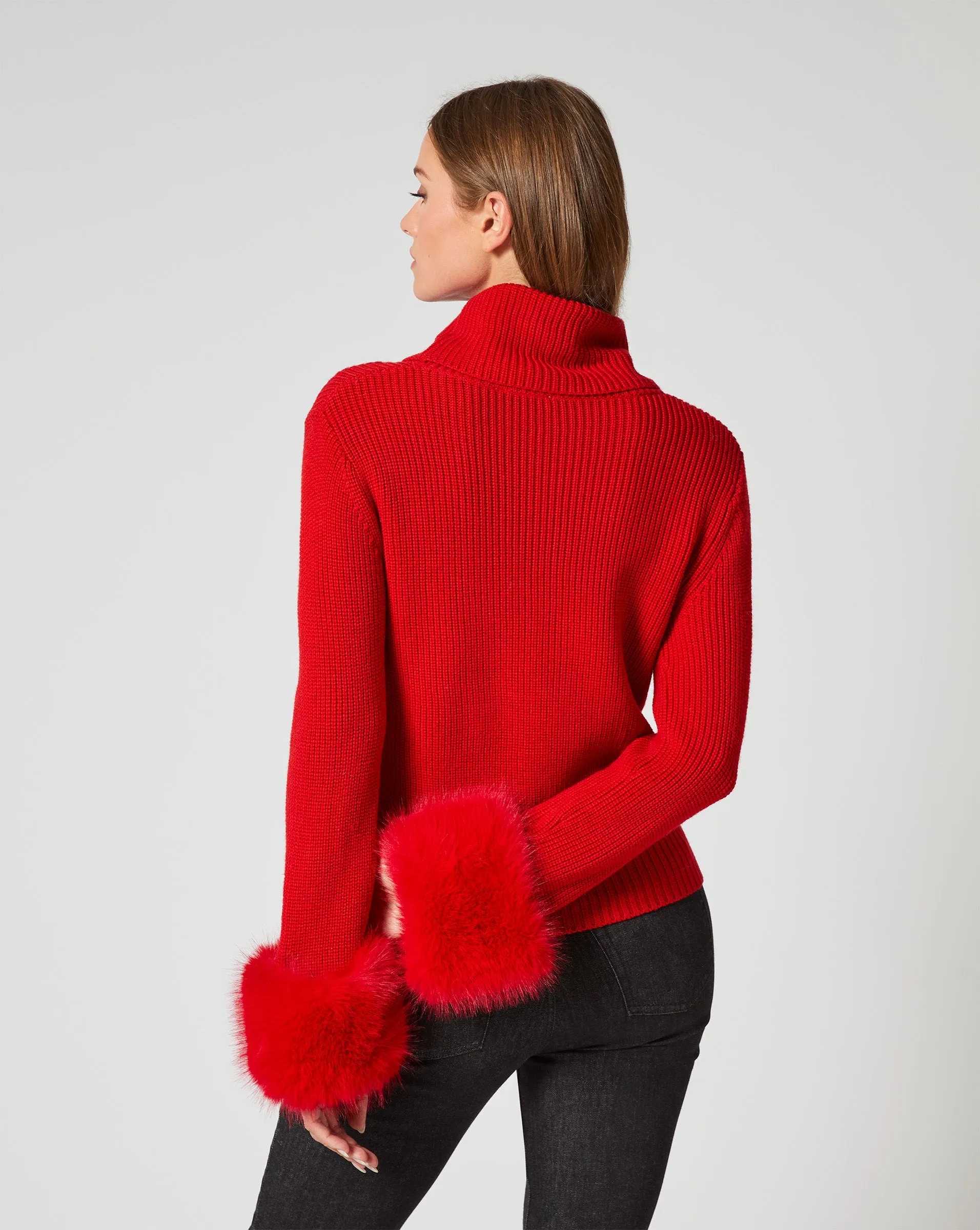 Alps Faux Fur Turtleneck Wool Sweater