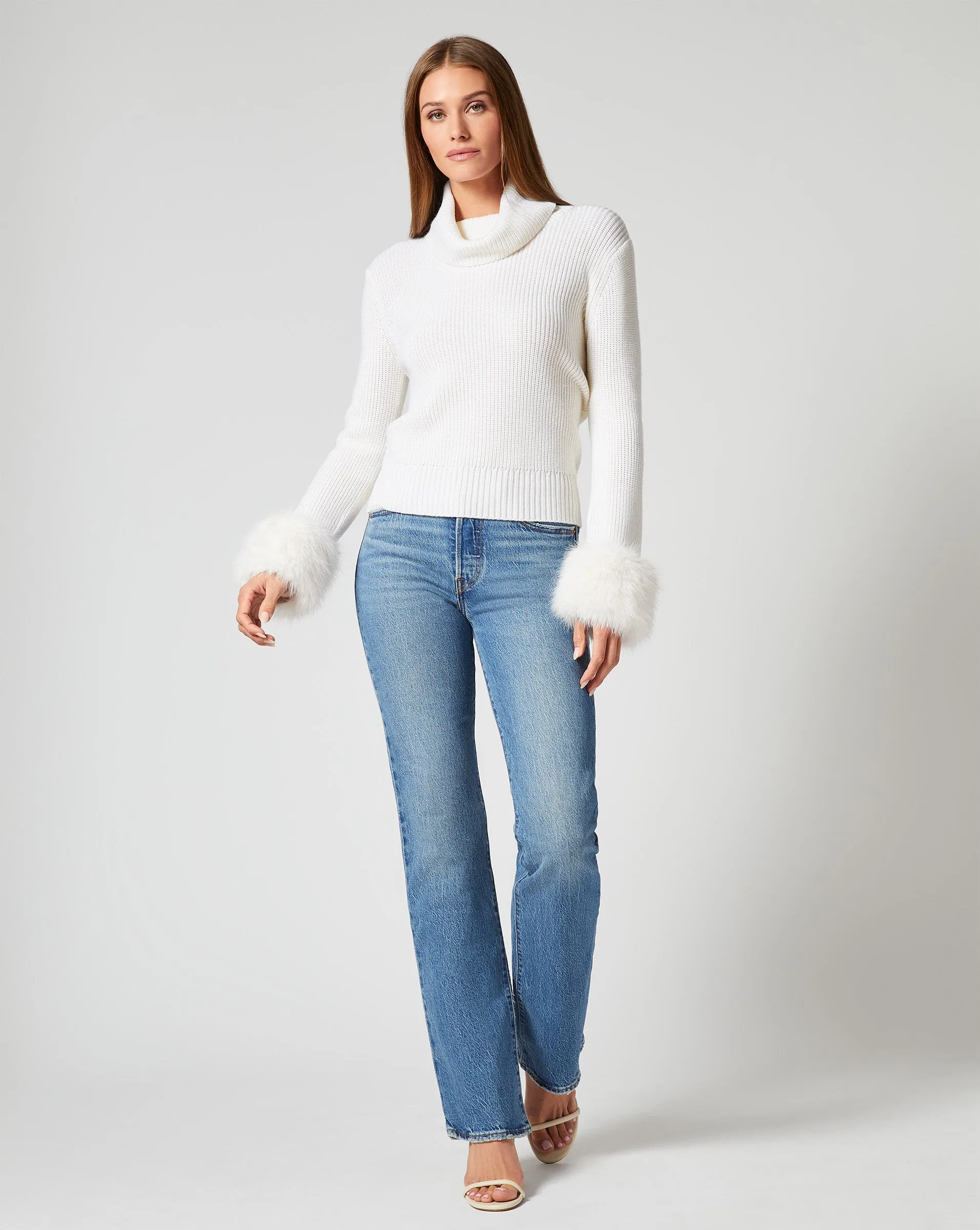 Alps Faux Fur Turtleneck Wool Sweater