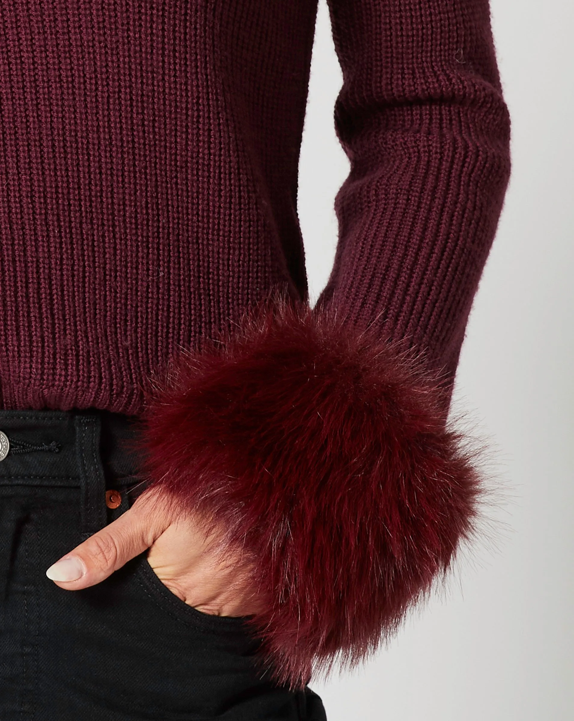 Alps Faux Fur Turtleneck Wool Sweater