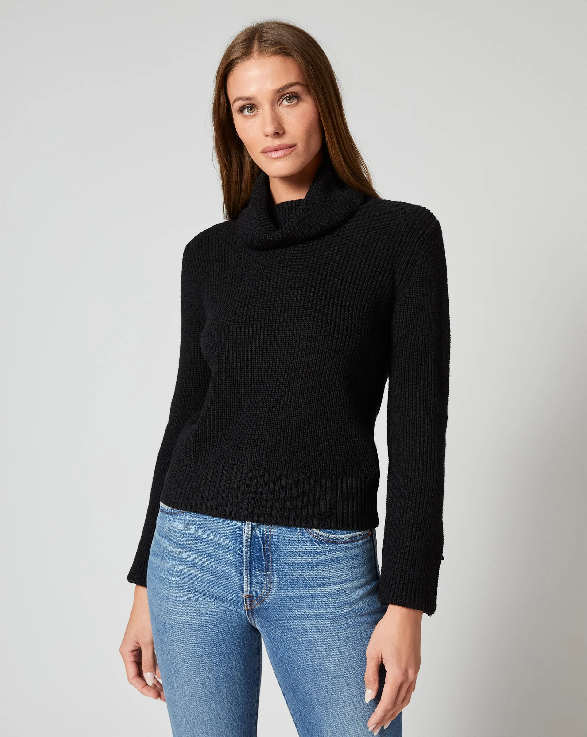 Alps Faux Fur Turtleneck Wool Sweater