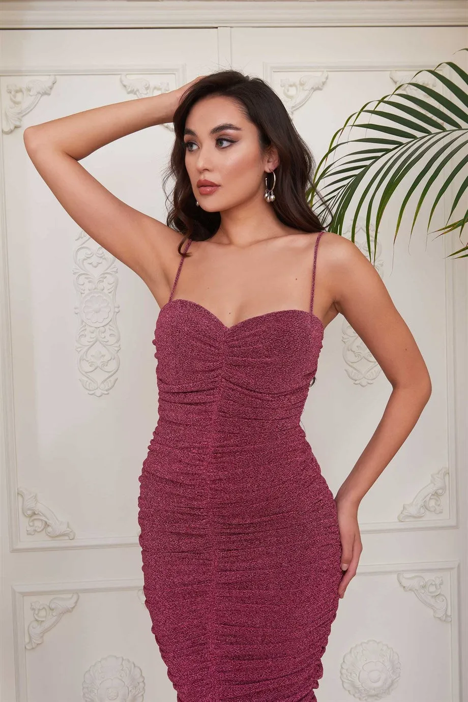 Angelino Fuchsia Silvery Knitting Hanger Short Evening Dress