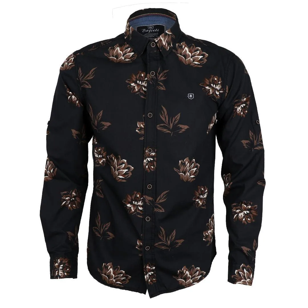 Bajieli Finest Quality Black and Brown Flowered Designed Shirt