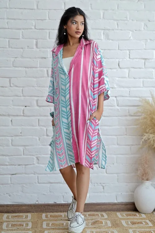 Barbie In Pink Hand Block Printed Oversize Shirt