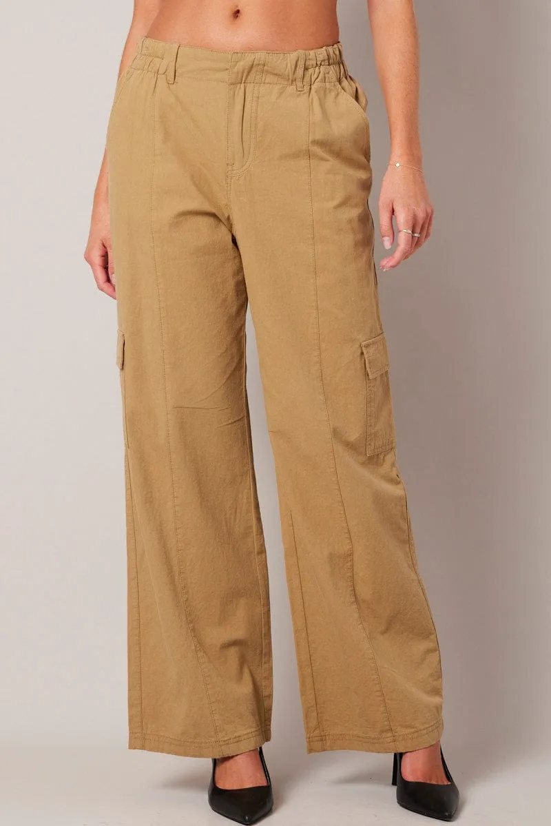 Beige Cargo Pants Mid Rise