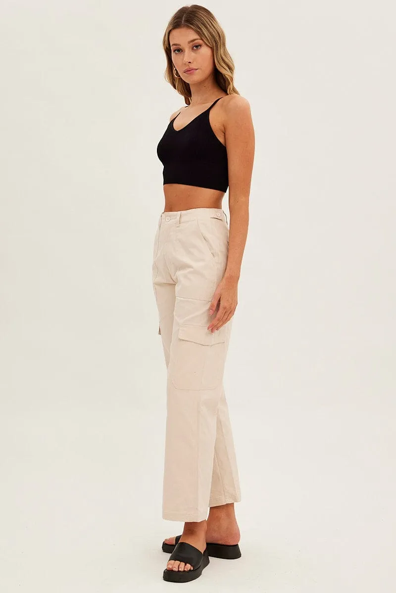 Beige Cargo Pants Mid Rise