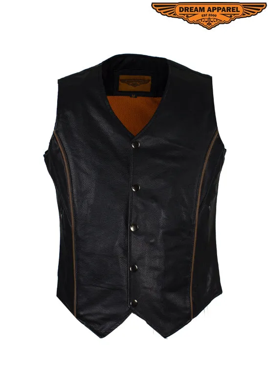 Black Reflective Gun Pocket Vest with Brown Piping