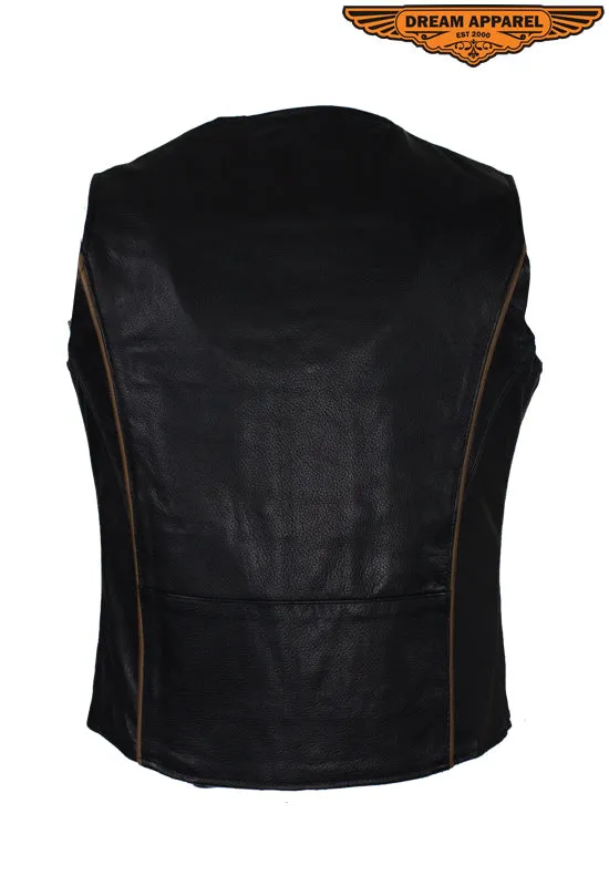 Black Reflective Gun Pocket Vest with Brown Piping