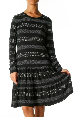 Black Striped Casual Drop Waist Dress