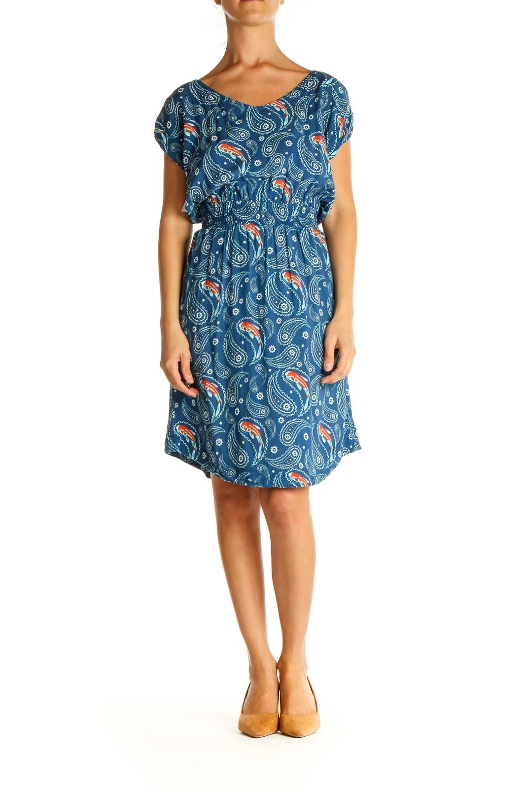 Blue Paisley Casual Fit & Flare Dress