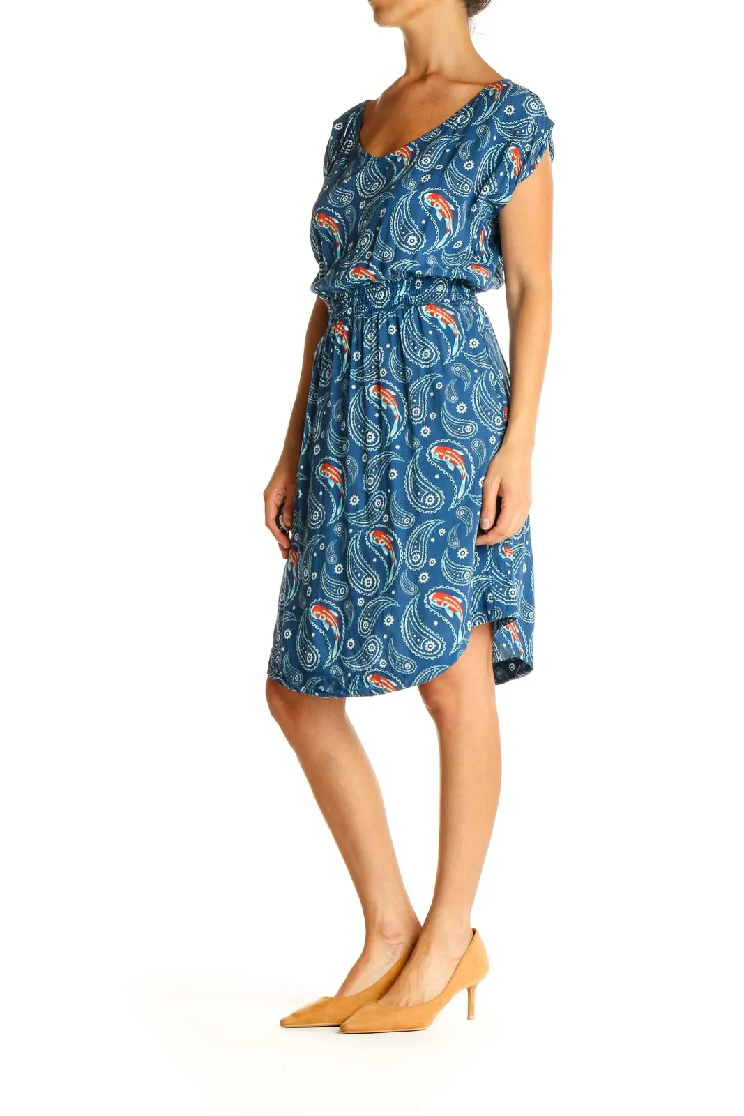 Blue Paisley Casual Fit & Flare Dress