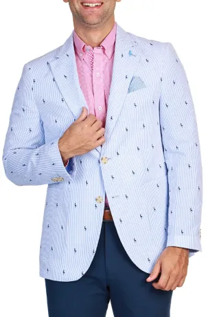 Blue Seersucker Pinstripe Byrd Print Sport Coat