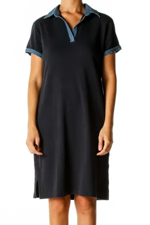 Blue Solid Casual Shift Dress