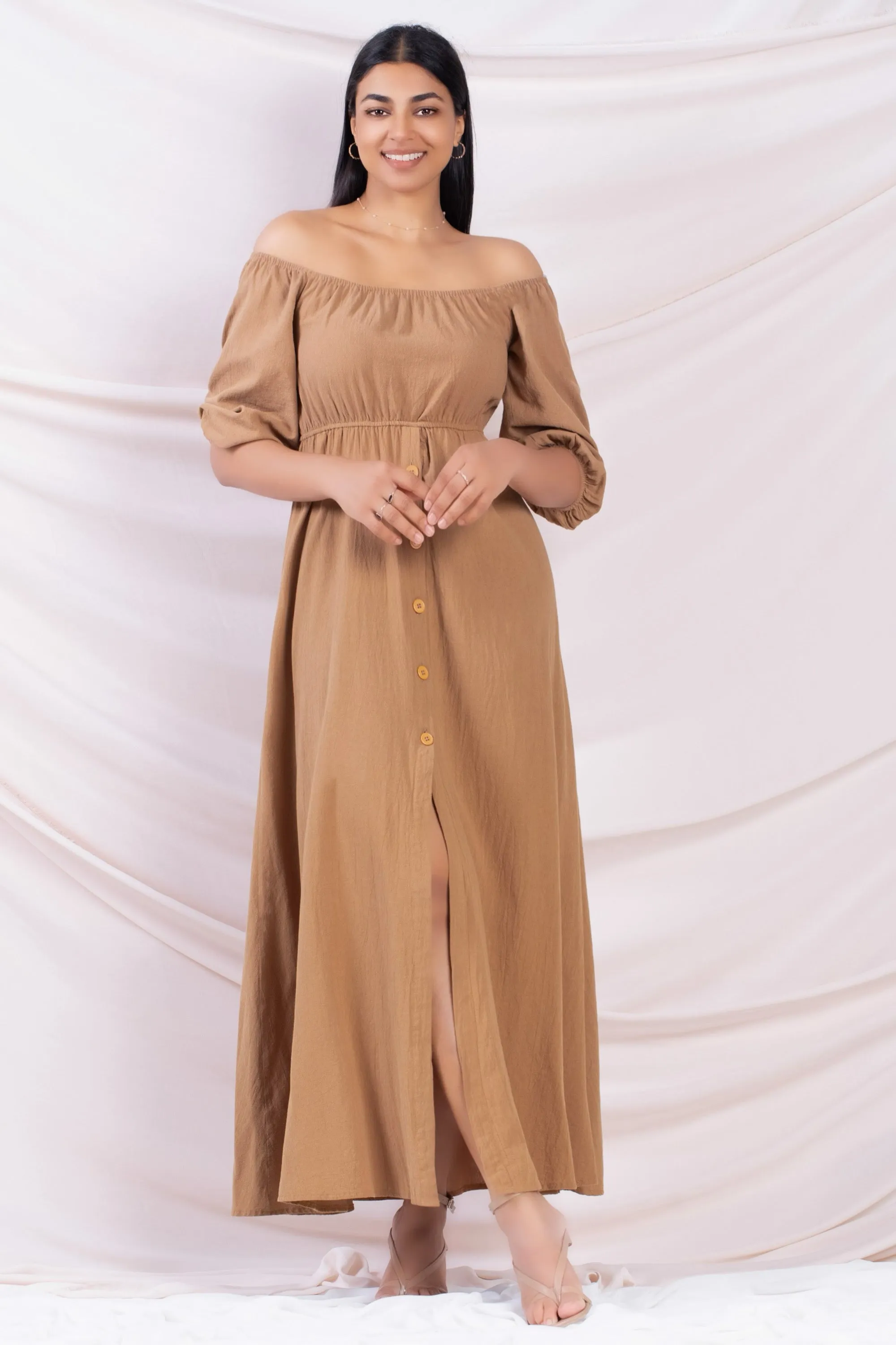 Brown Button Up Maxi Dress