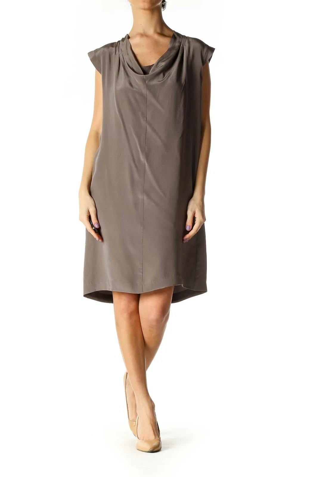 Brown Solid Casual Dress