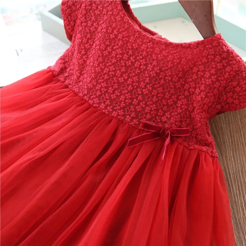 Casual Lace Floral Designs Dresses For Girls