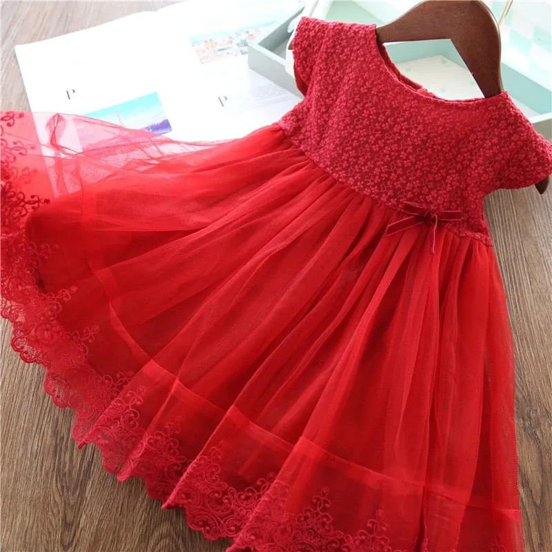 Casual Lace Floral Designs Dresses For Girls