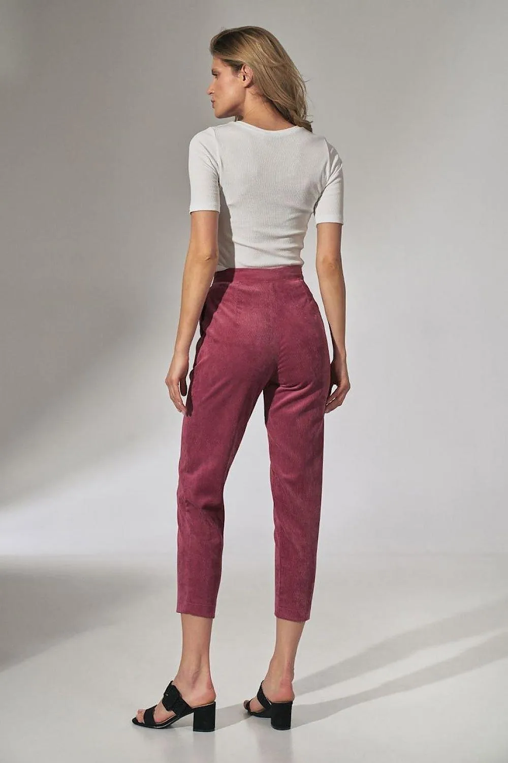 Chic Beige Corduroy Trousers with Elegant Pleats and Tapered Fit