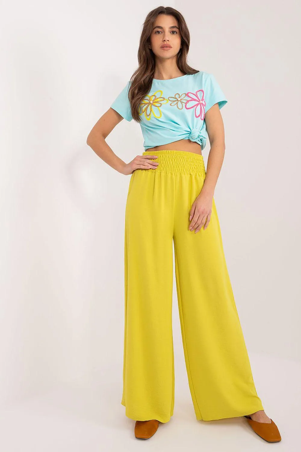 Chic Wide Leg Polyester Trousers by Elegant Italy Moda