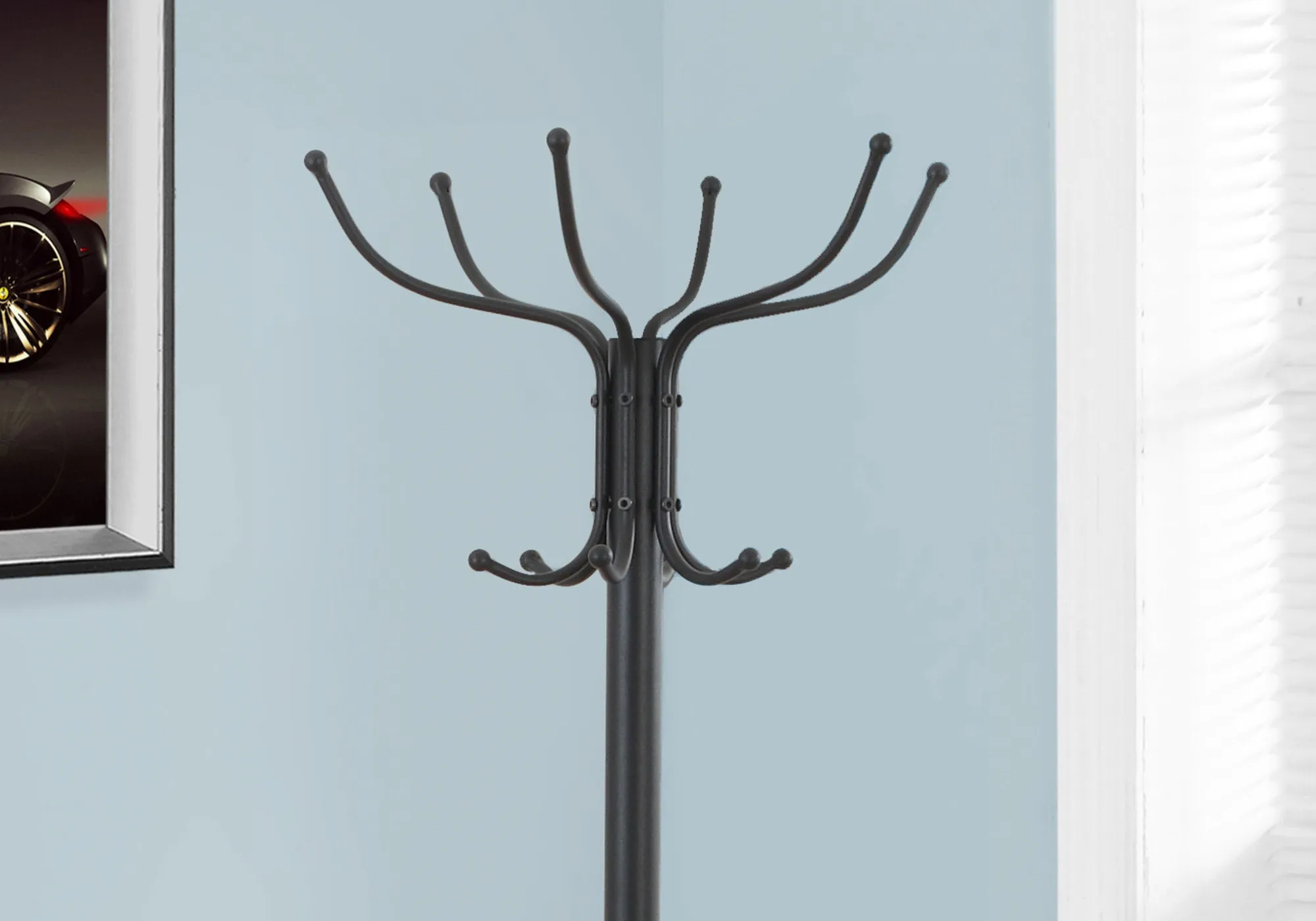 Coat Rack - 70"H / Black Metal With An Umbrella Holder