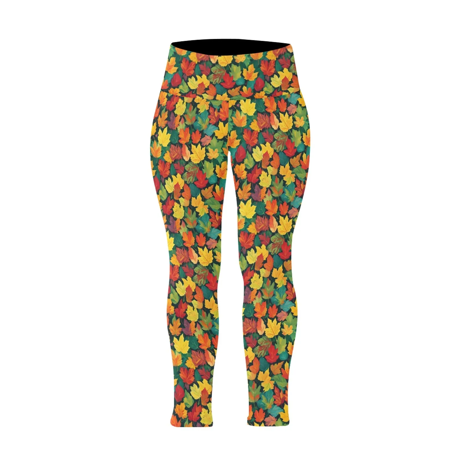 Colorful Leaves Women's Plus Size High Waited Leggings Women's High Waist Leggings(Plus Size)(ModelL45)