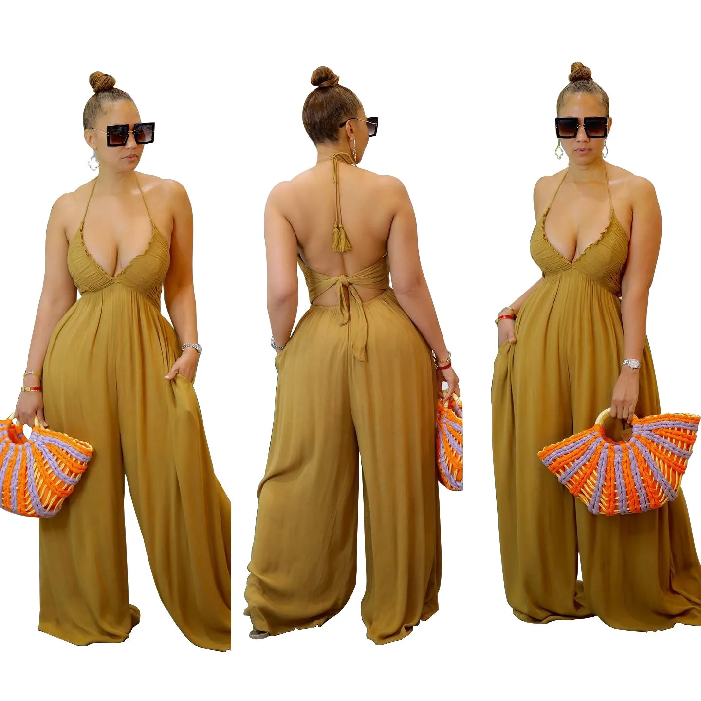 Comfortable Creative Backless Tube Wide Leg Pants