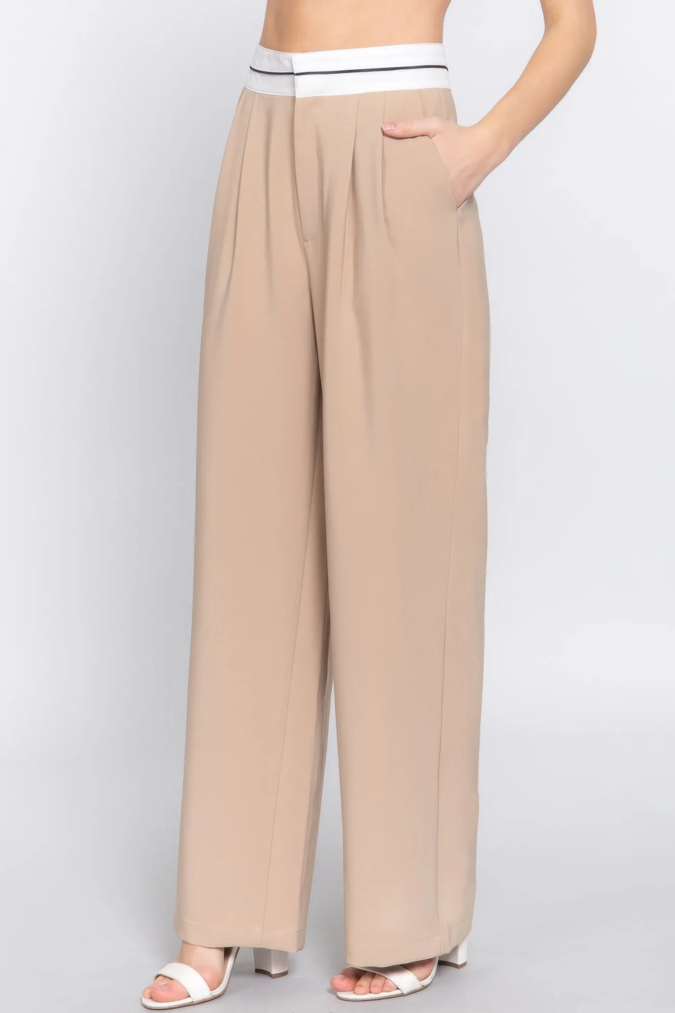 Contrast Waistband Straight Long Pants