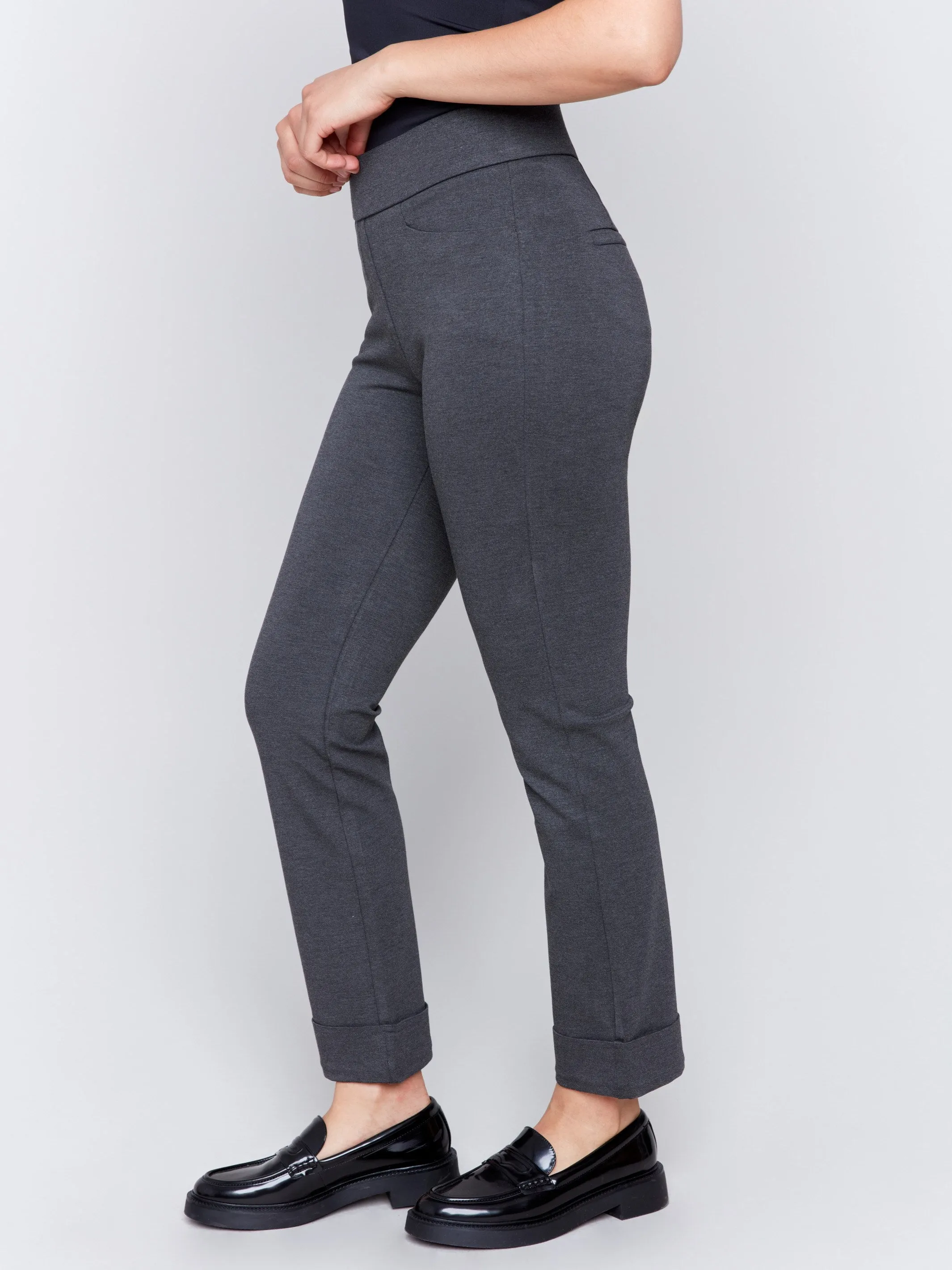 Cuffed Ponte Pants - Charcoal