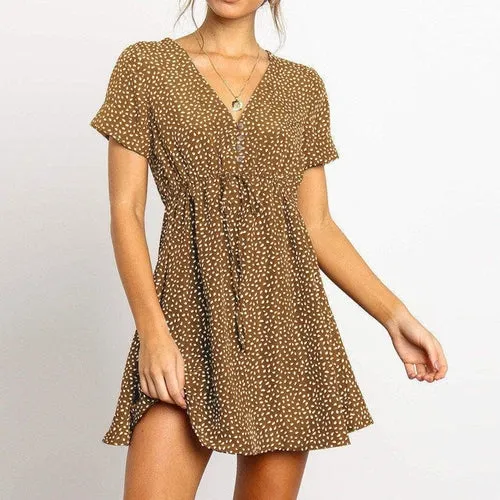 Dress Women Casual Short Sleeve Dot