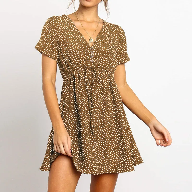 Dress Women Casual Short Sleeve Dot