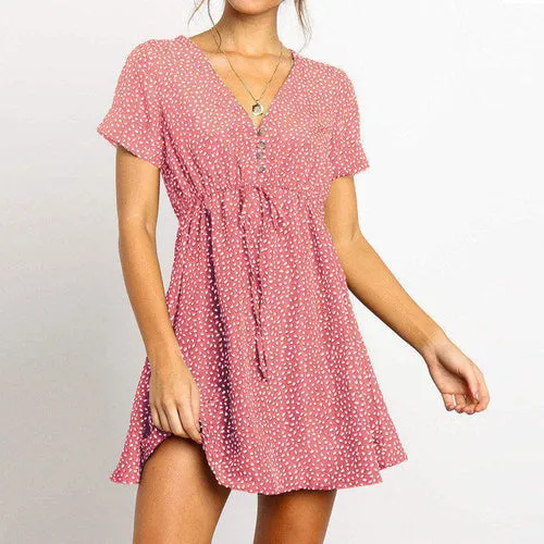 Dress Women Casual Short Sleeve Dot