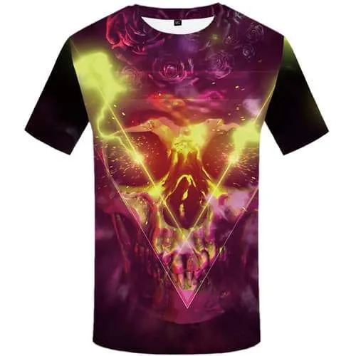 Geometric Flowers T shirts Men Skull T-shirts 3d Skeleton Tshirts Cool Flower Shirt Print Lightning T-shirts Graphic