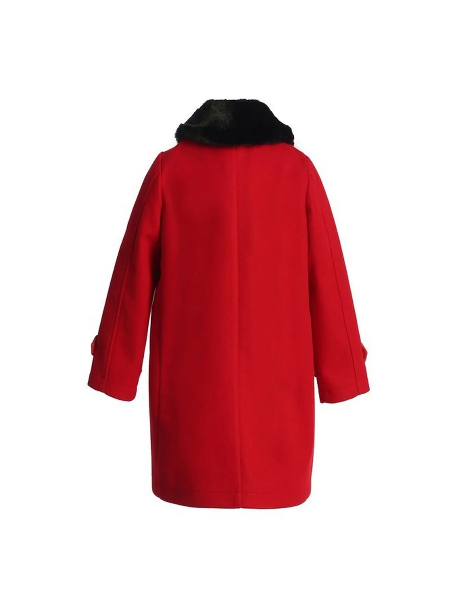 Girls Red Single Breasted Faux Fur Collar Winter Coat 2-16