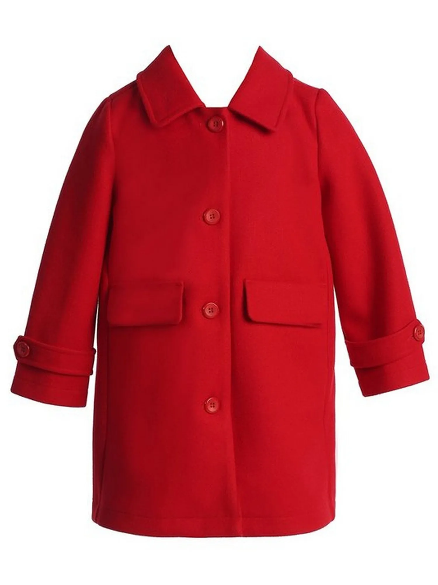 Girls Red Single Breasted Faux Fur Collar Winter Coat 2-16