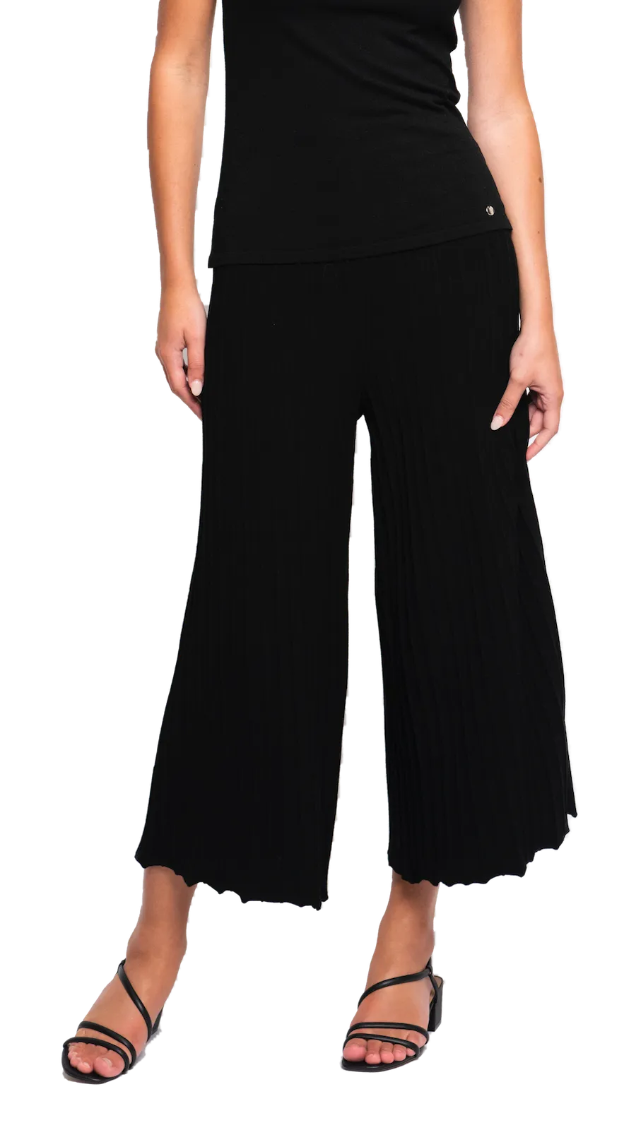 Giuliana Plisse-Look Cropped Wide Leg Pants - Black