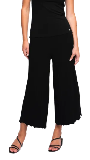 Giuliana Plisse-Look Cropped Wide Leg Pants - Black