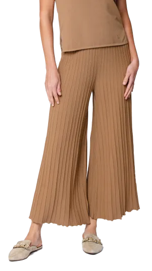 Giuliana Plisse-Look Cropped Wide Leg Pants - Mocha