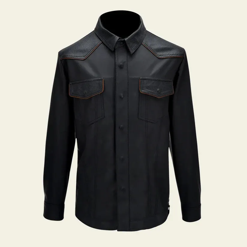 H352BOB - Cuadra black casual fashion lambskin blouson shirt for men