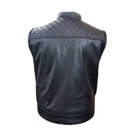 Mens Black Crocodile Print Leather Quilted Bikers Style Vest Waistcoat - B30