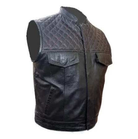 Mens Black Crocodile Print Leather Quilted Bikers Style Vest Waistcoat - B30