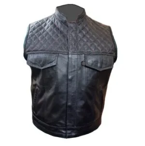 Mens Black Crocodile Print Leather Quilted Bikers Style Vest Waistcoat - B30