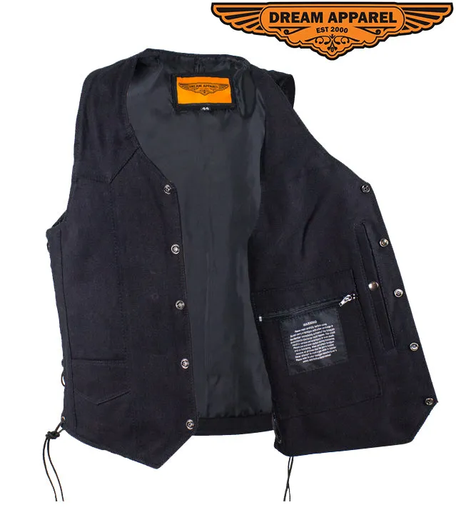 Mens Black Denim Vest with Side Laces