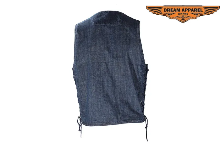 Men's Dark Blue Denim Gun Pocket Club Vest