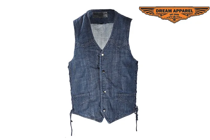 Men's Dark Blue Denim Gun Pocket Club Vest