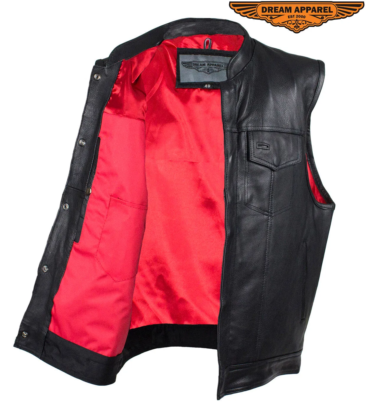 Mens Leather Motorcycle Club  Vest With Pockets