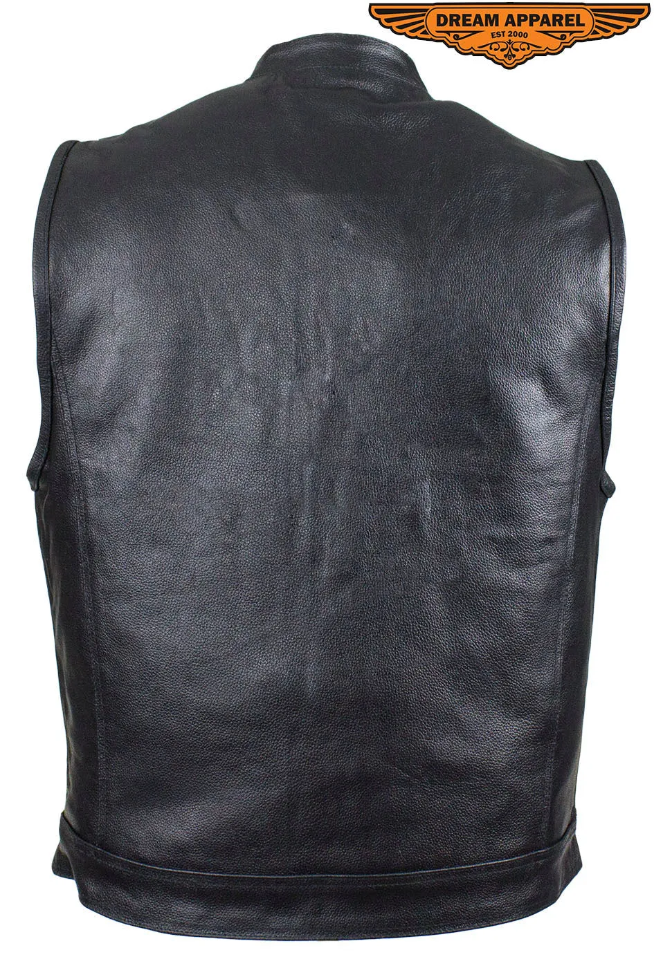 Mens Leather Motorcycle Club  Vest With Pockets