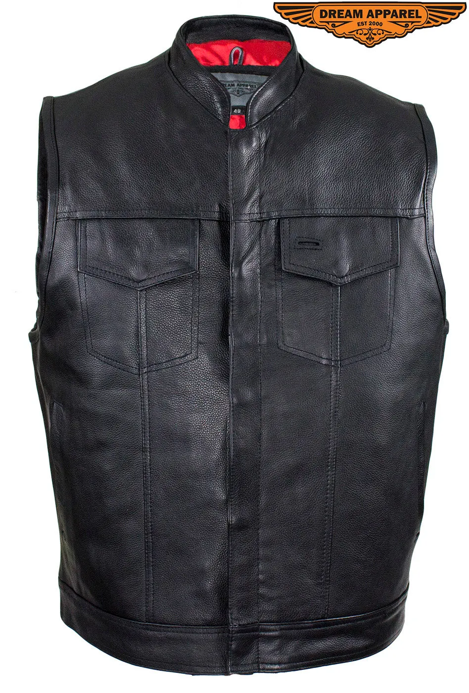 Mens Leather Motorcycle Club  Vest With Pockets