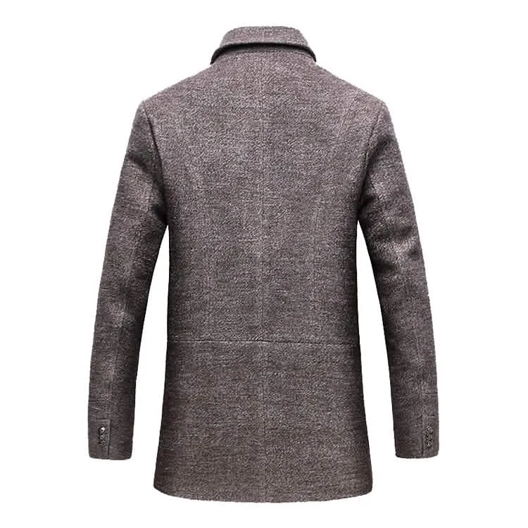 Men's Luxurious Wool Blend Winter Overcoat with Removable Scarf